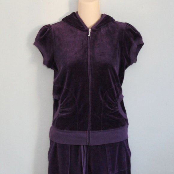 Juicy Couture Y2K Short Sleeve Velour Set Jacket Pants Purple Size Large H11834 - Picture 3 of 11